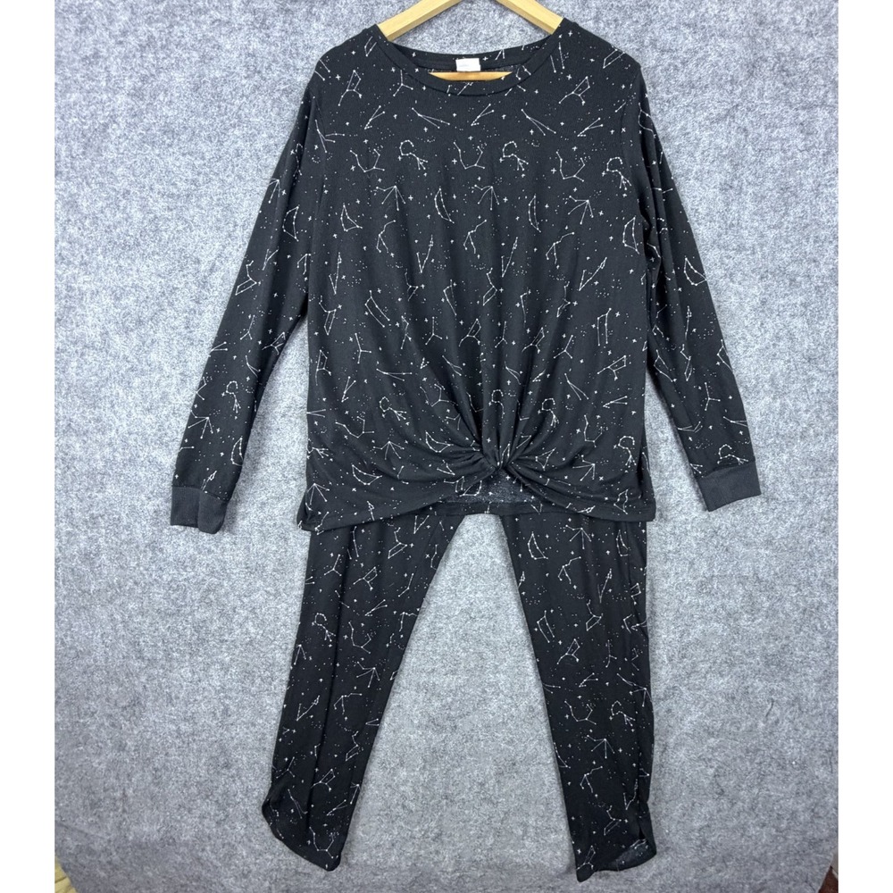 Stars Above Pajama Set Womens Large Black Constellation Star Print Loungewear